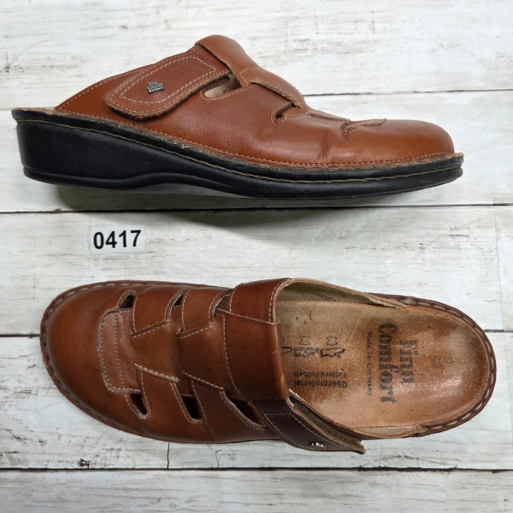 Finn Comfort FIsherman Leather Clog Mule Men 42D Brown Orthopedic German Made
